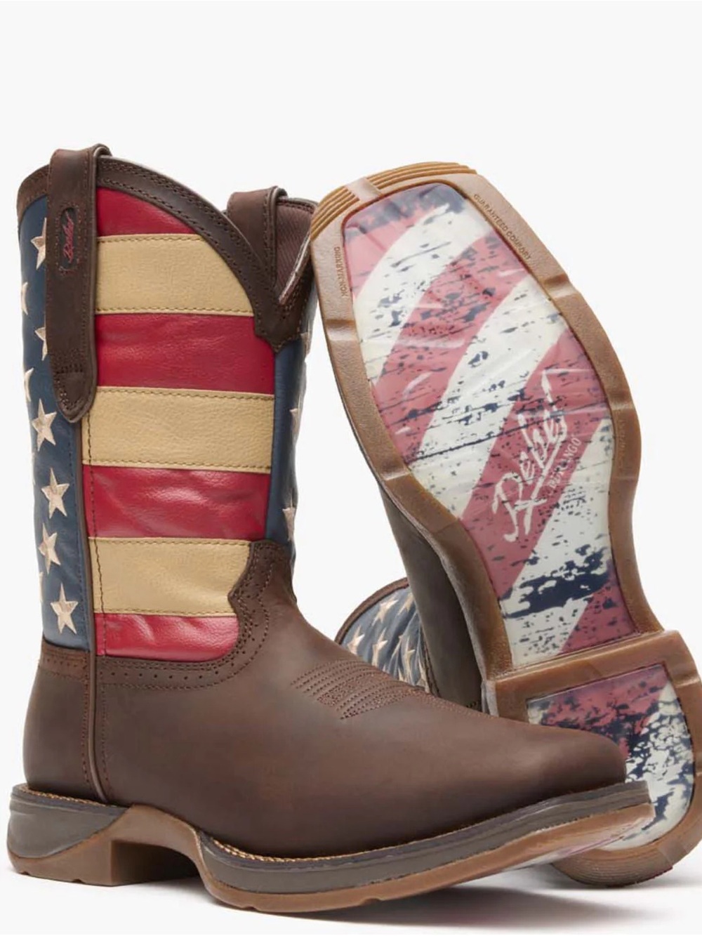 Durango Rebel American Flag Western Work Boots Men’s 10EE Brown Leather DB5554 - Picture 11 of 14